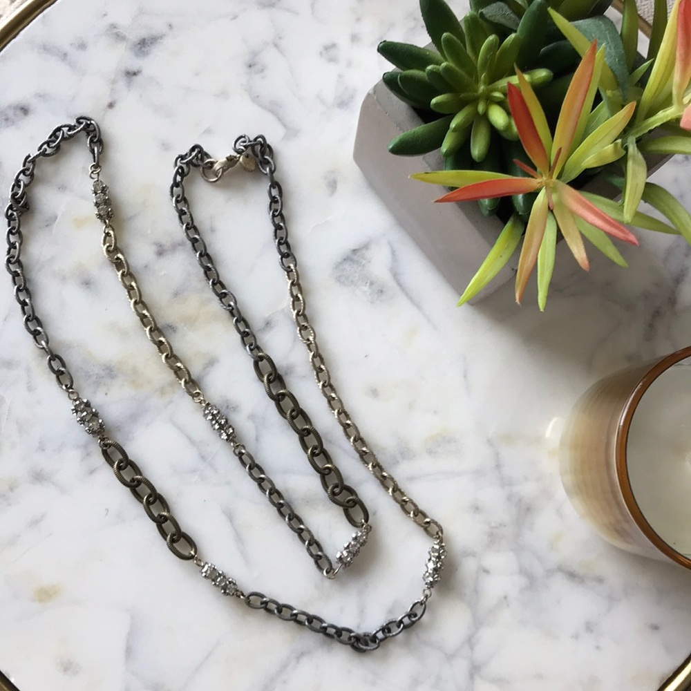 Multi-Metal & rhinestone long necklace